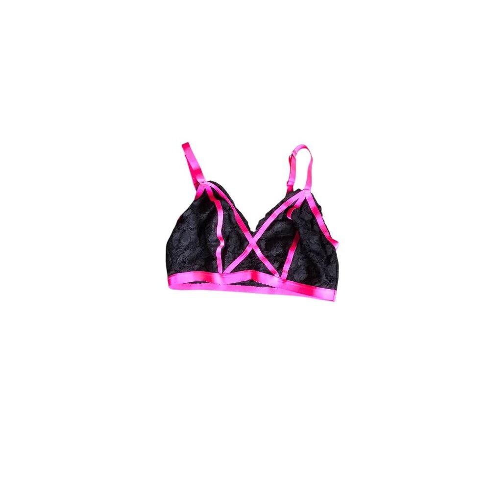 Torrid Black and Hot Pink Lace Bralette
